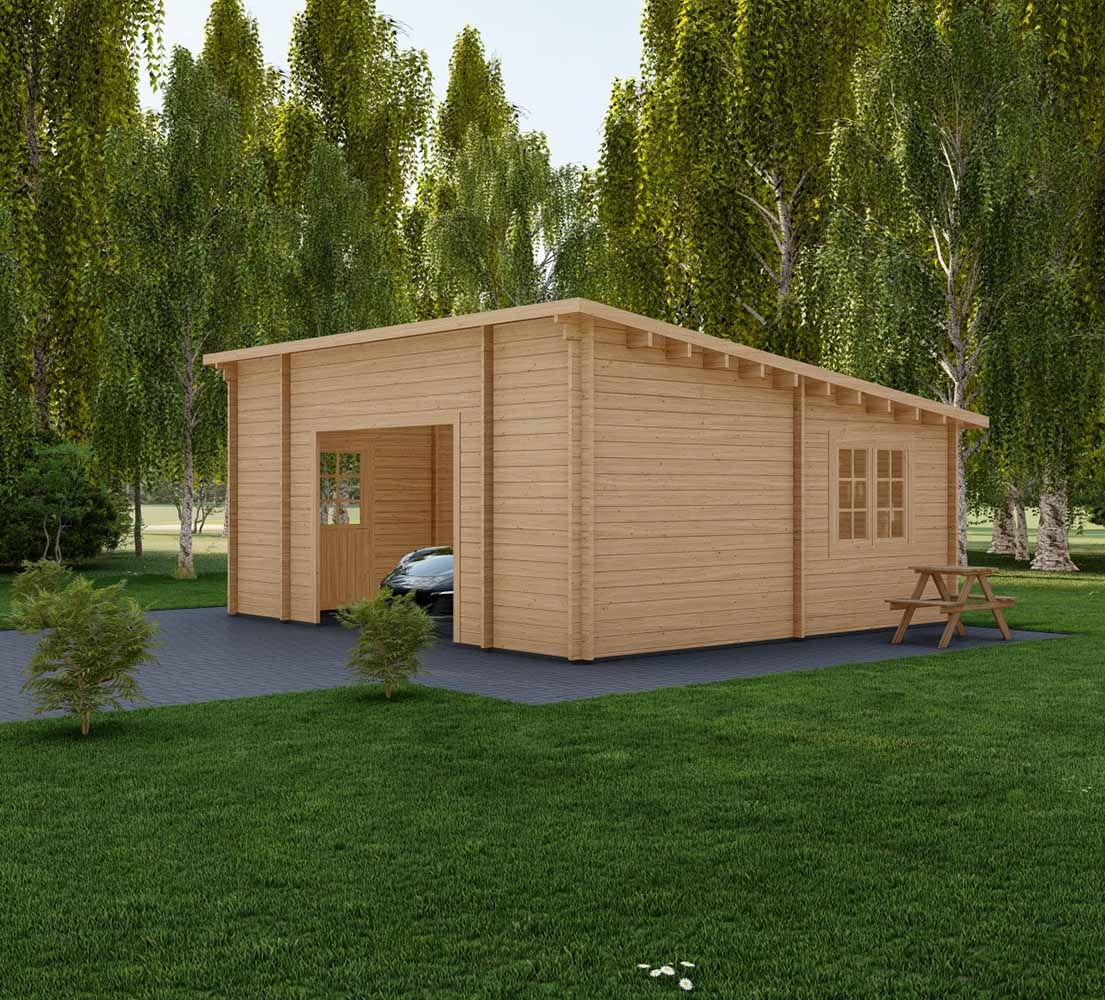 Holzgarage mit Pultdach Fagus, 6x6 m, BF 30 m² ohne Tor