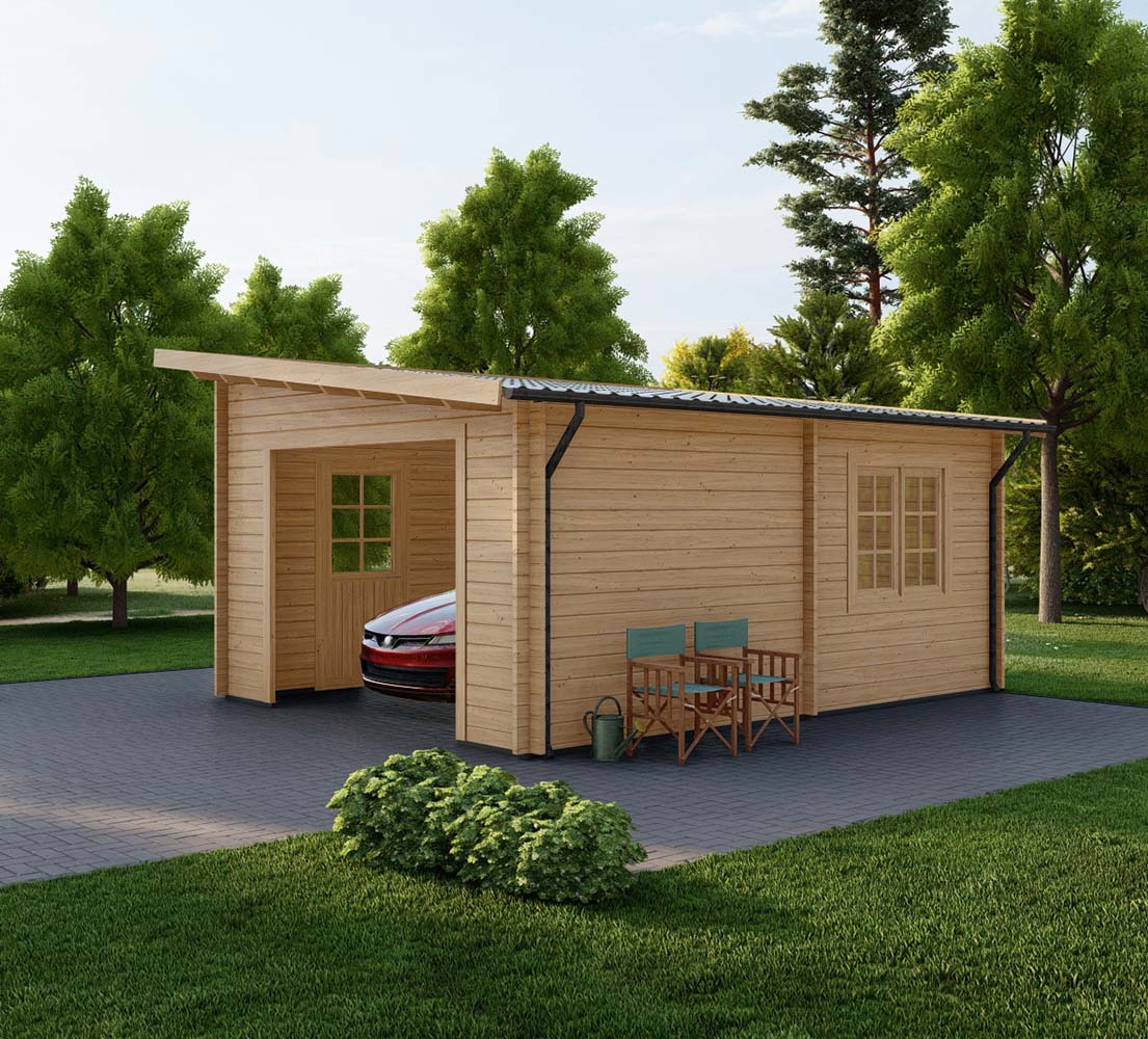 Holzgarage mit Pultdach Sorbus, 4x6 m, BF 20 m² ohne Tor