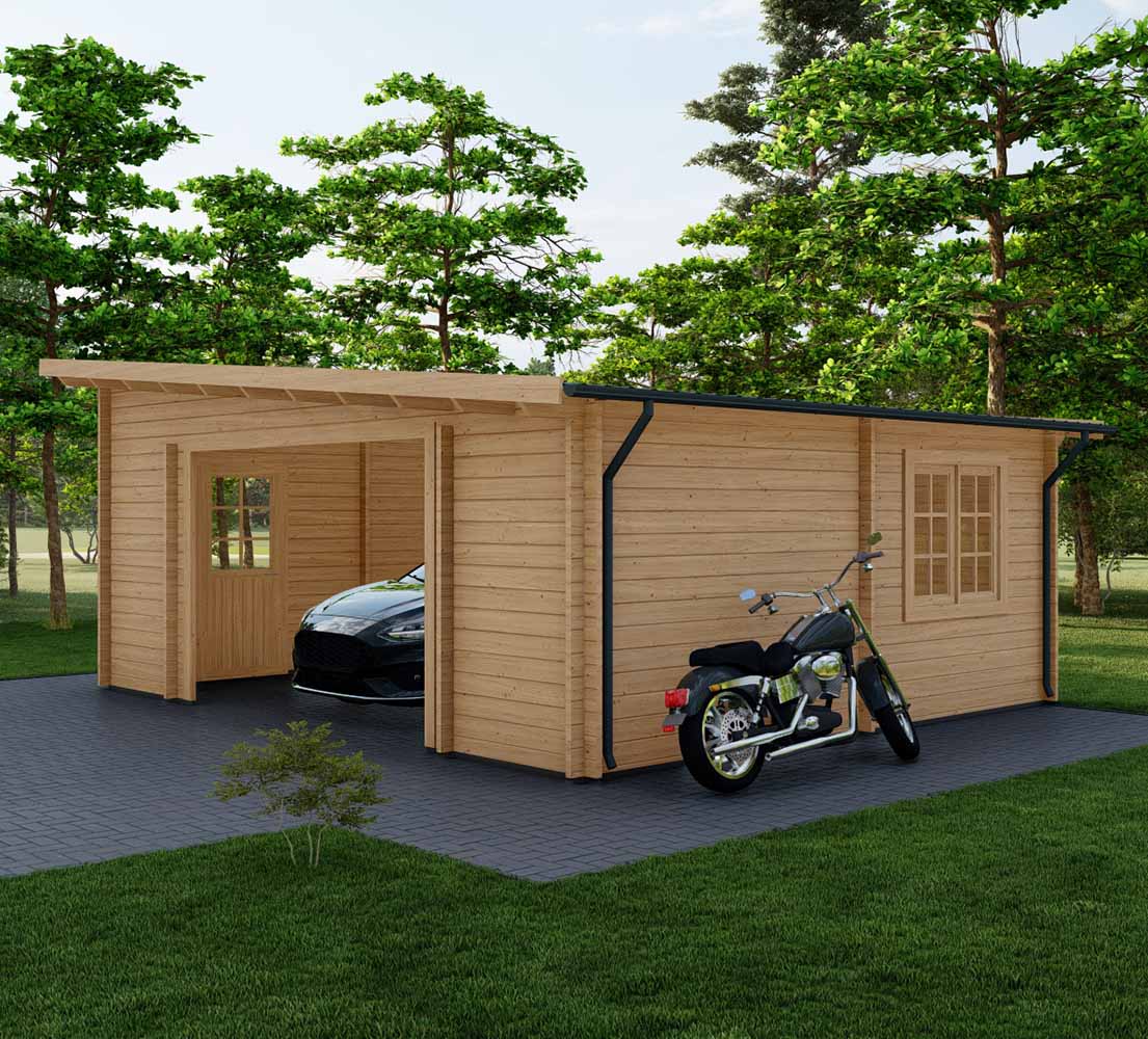 Holzgarage mit Pultdach Taxus V3, 6x6 m, BF 30 m² ohne Tor