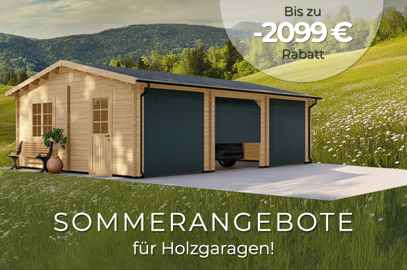 Werbebanner: bis zu 2099 EUR Rabatt auf Holzgaragen.