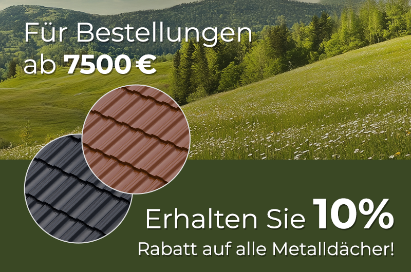 Werbebanner: 10% Rabatt auf Dacheindeckungen.