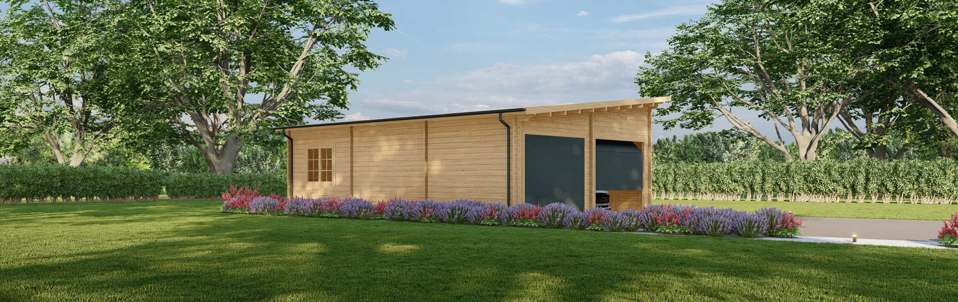 Doppelgarage aus Holz Populus, 6×9 m, BF 50 m2 mit Sektionaltoren 2