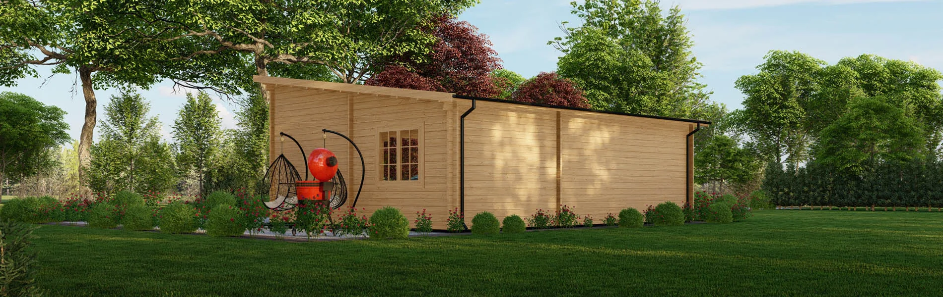 Blockbohlengarage Abies mit Abstellraum, 8×6 m, BF 45 m2 mit Holztoren 4