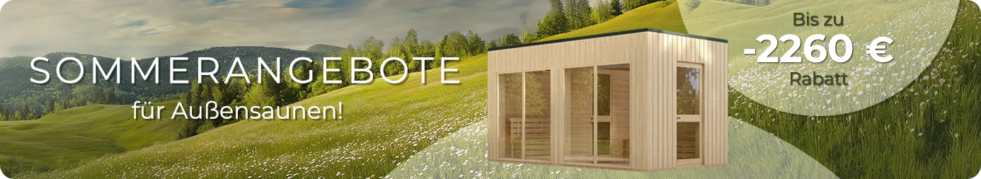 Werbebanner: Sommerangebote für Aussensaunen Werbebanner: Sommerangebote für Aussensaunen