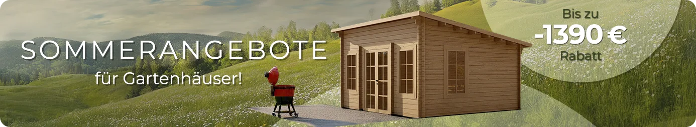 Werbebanner: Sommerangebote für Gartenhauser