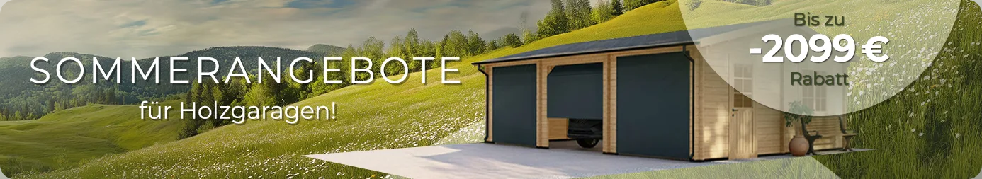 Werbebanner: Sommerangebote für Holzgaragen Werbebanner: Sommerangebote für Holzgaragen