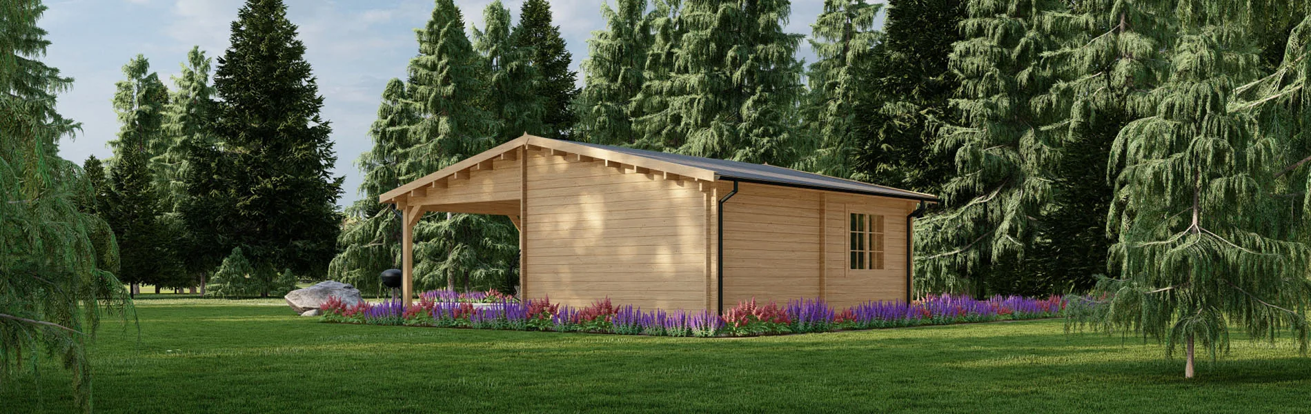 Holzgarage mit Carport Quercus, 7×6 m, BF 40 m2 mit Sektionaltor 3