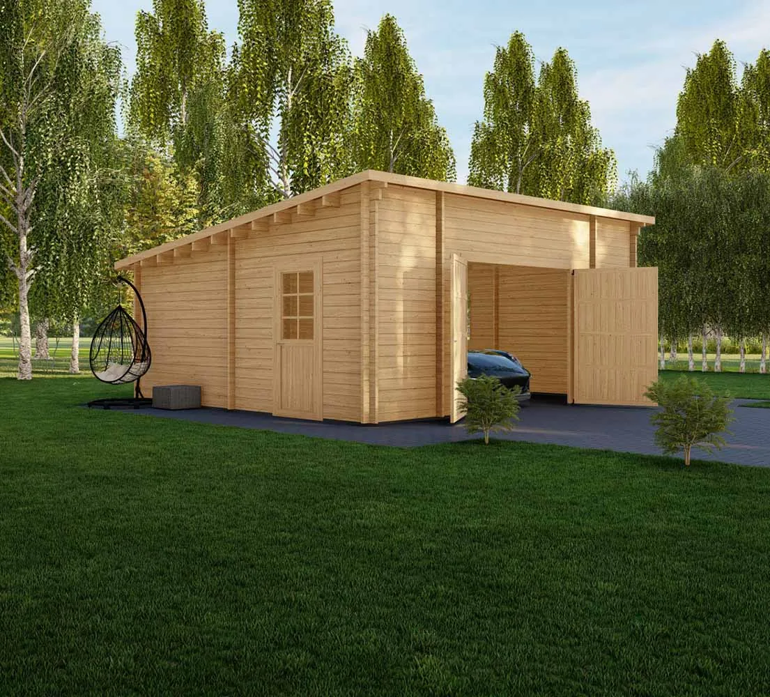 Einzelgarage aus Holz Fagus, 6x6 m, BF 30 m2 mit Holztor