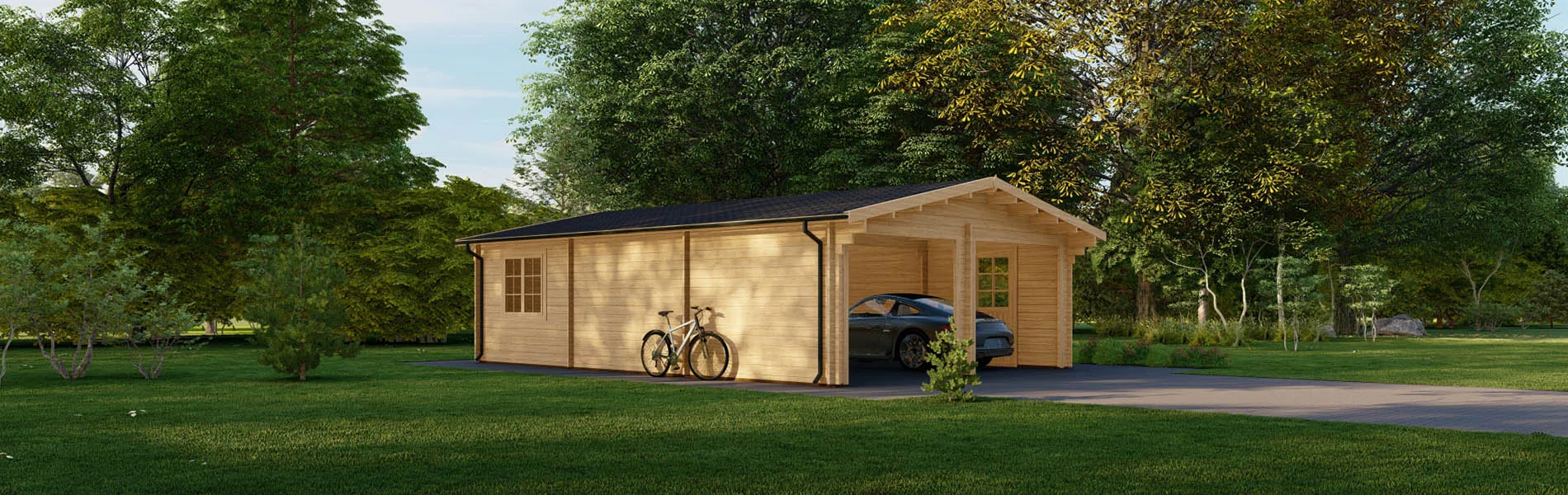Doppelgarage aus Holz Laurus, 6×9 m, BF 50 m2 ohne Tore 1