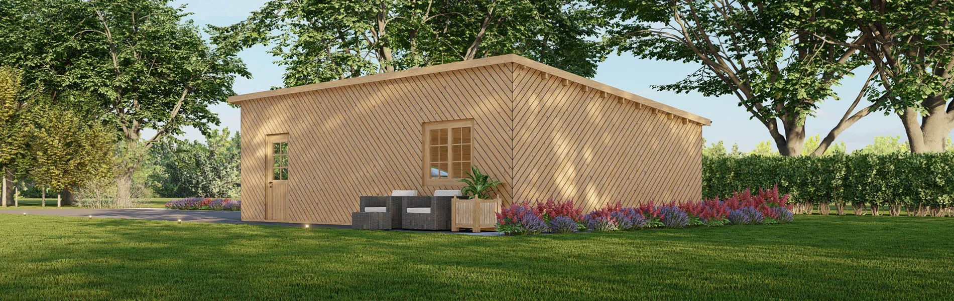 Blockbohlengarage Populus mit Holzverkleidung, 6×9 m, BF 55 m2 ohne Tore 4
