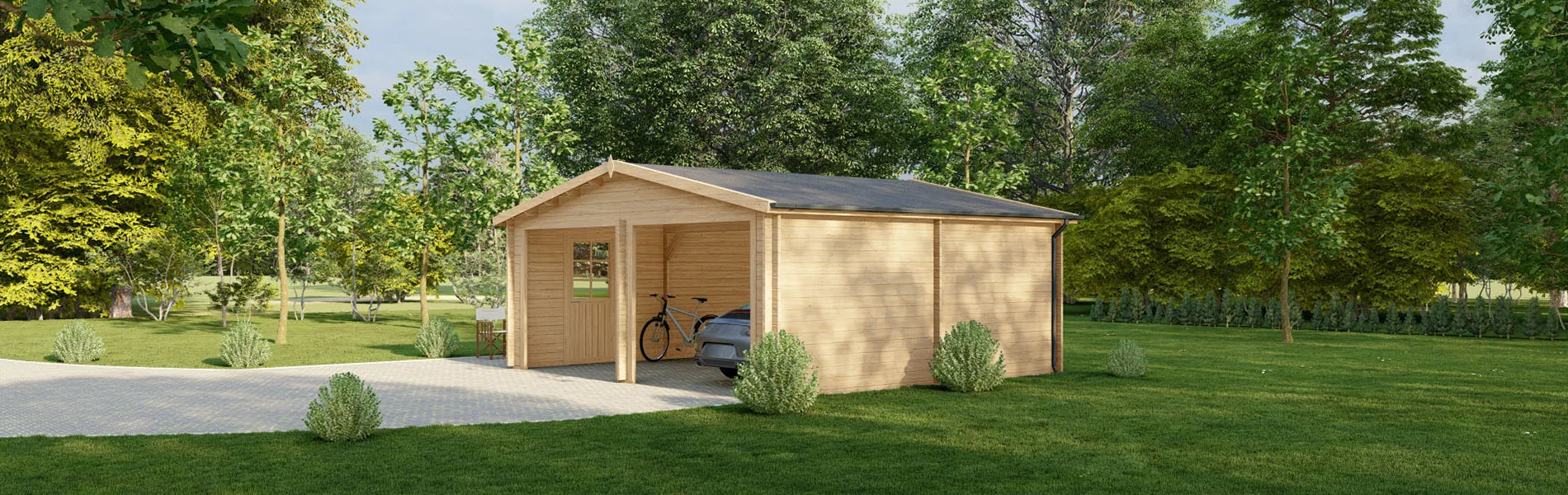 Holzgarage mit Satteldach Malus, 6×5 m, BF 29 m2 ohne Tore 1