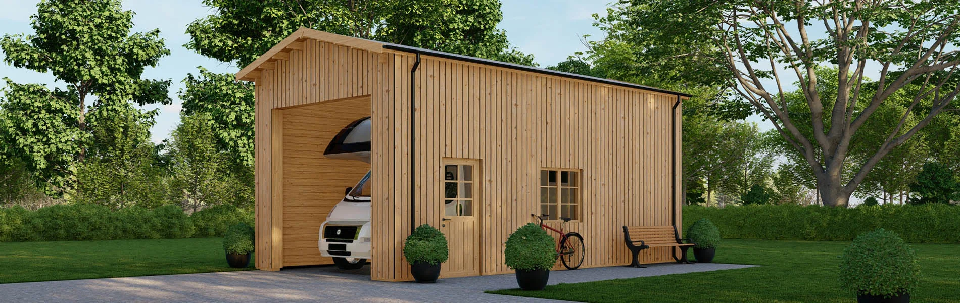 Wohnmobil garage Betula mit Holzverkleidung, 4×8 m, BF 33 m2 ohne Tor 4