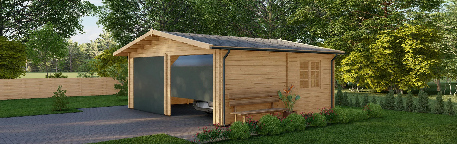 Holzgarage mit Satteldach Larix V2, 6×6 m, BF 30 m2 mit Sektionaltoren 2
