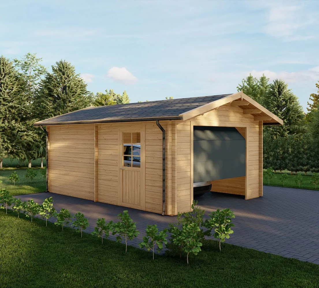 Holzgarage mit Satteldach Alnus, 4x6 m, BF 20 m2 mit Sektionaltor