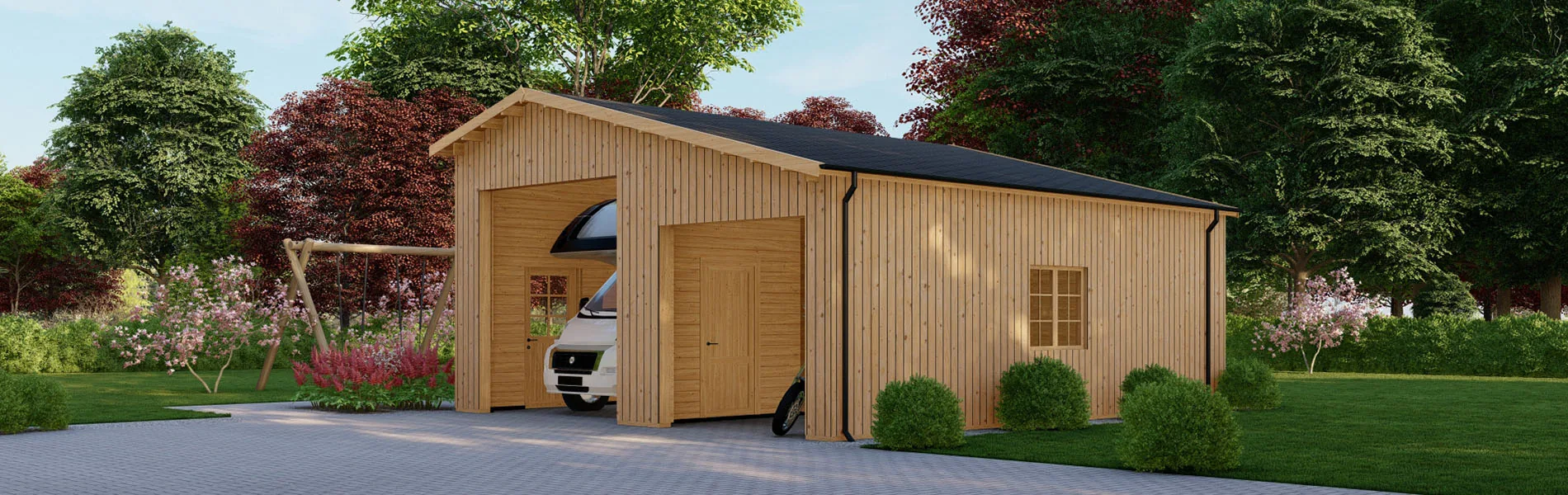 Wohnmobil garage Linum mit Holzverkleidung, 7×8 m, BF 58 m2 ohne Tor 4
