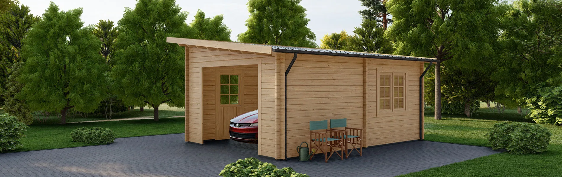 Holzgarage mit Pultdach Sorbus, 4×6 m, BF 20 m2 ohne Tor 1