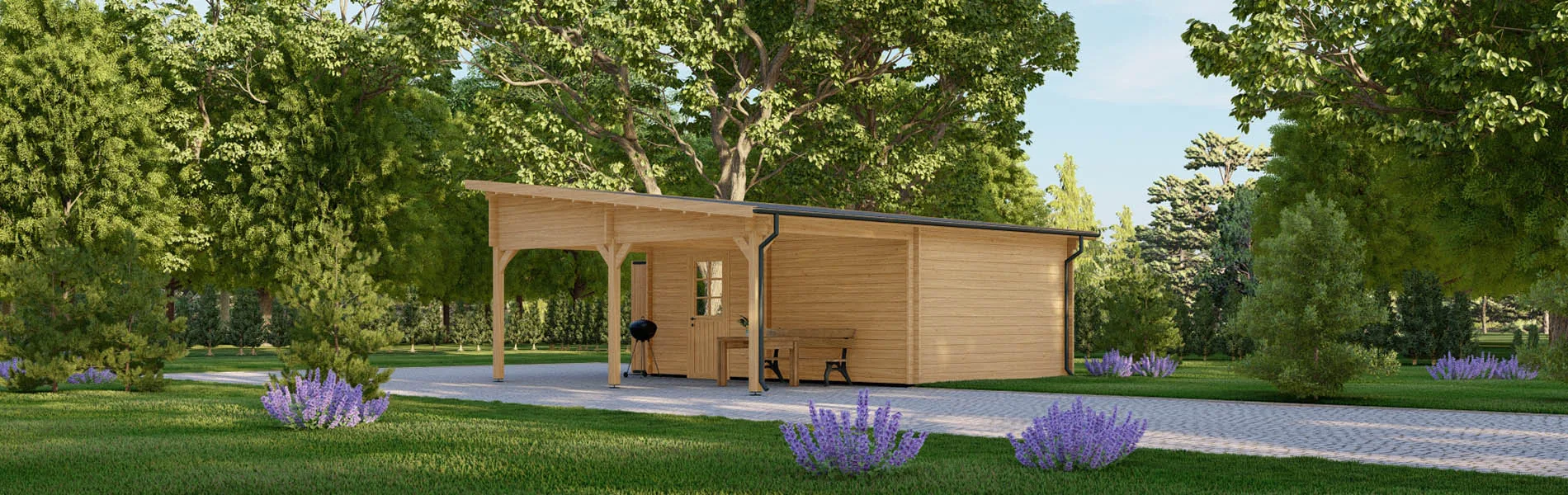 Holzgarage mit Carport Ulmus, 7×6 m, BF 40 m2 mit Holztor 4