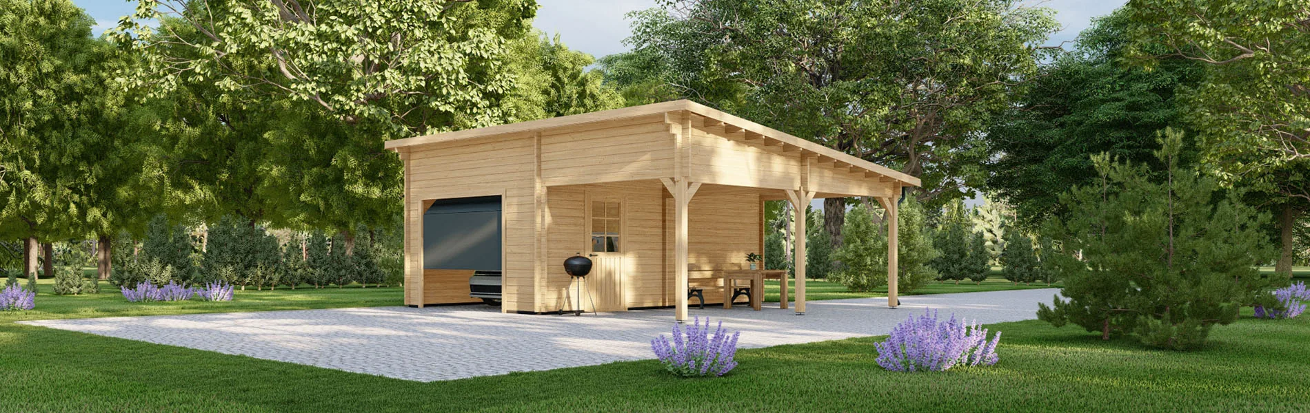 Holzgarage mit Carport Ulmus, 7×6 m, BF 40 m2 mit Sektionaltor 1