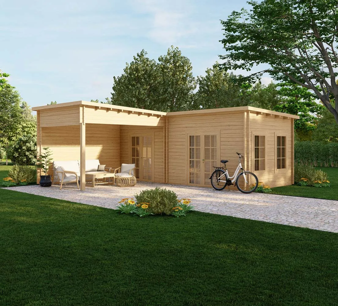 Grosses Gartenhaus Anthurium, 7x3 m + Veranda 3.5x4 m, BF 32 m2