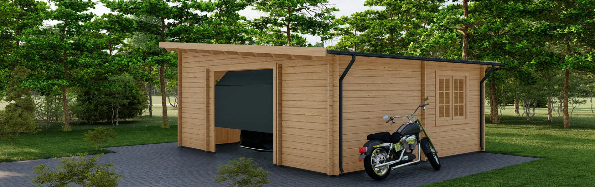 Einzelgarage aus Holz Taxus, 6×6 m, BF 30 m2 mit Sektionaltor 2