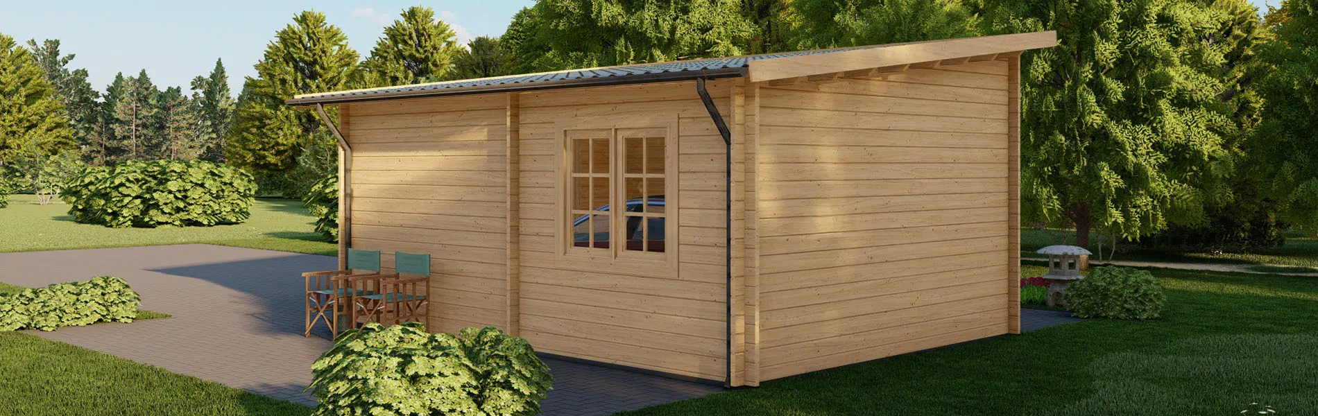 Holzgarage mit Pultdach Sorbus, 4×6 m, BF 20 m2 mit Holztor 4