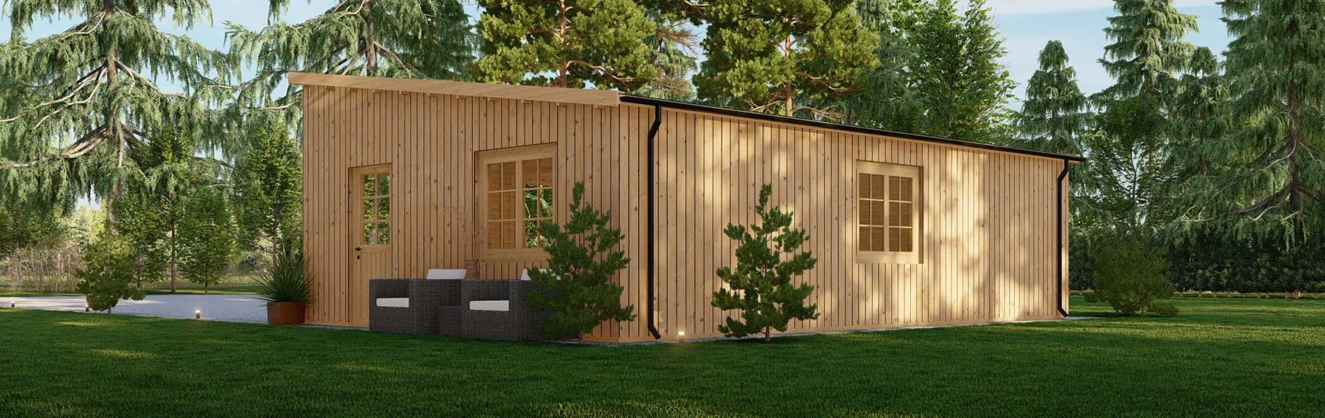 Dreifachgarage aus Holz Pinus mit Holzverkleidung, 9×6 m, BF 55 m2 ohne Tore 4