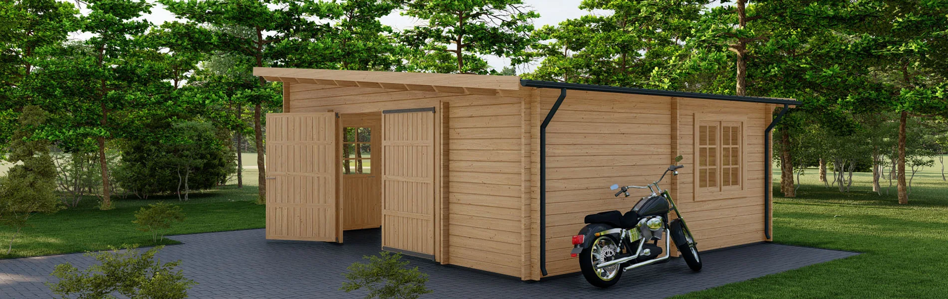 Einzelgarage aus Holz Taxus, 6×6 m, BF 30 m2 mit Holztor 2