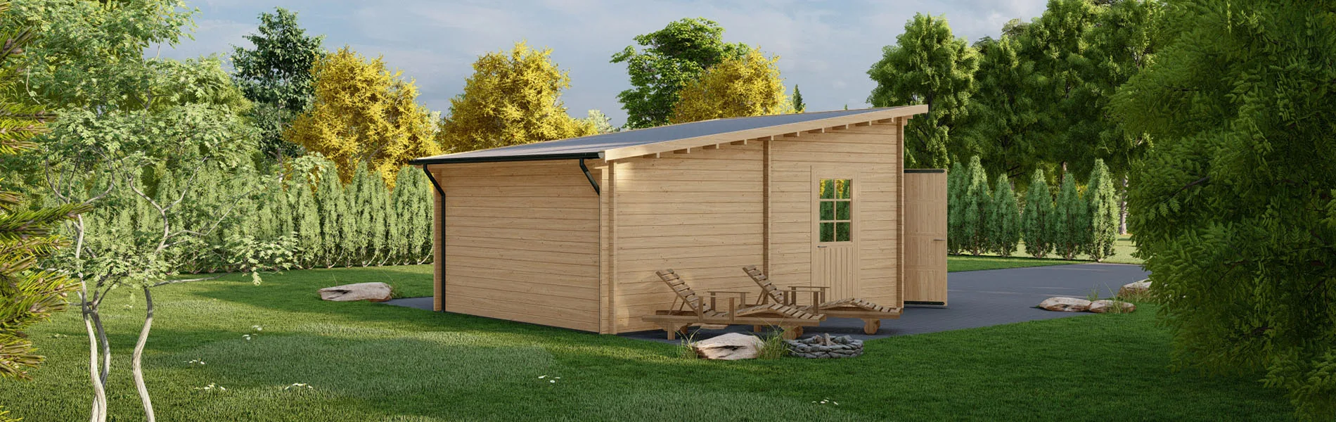 Holzgarage mit Pultdach Tilia, 4×6 m, BF 20 m2 mit Holztor 3