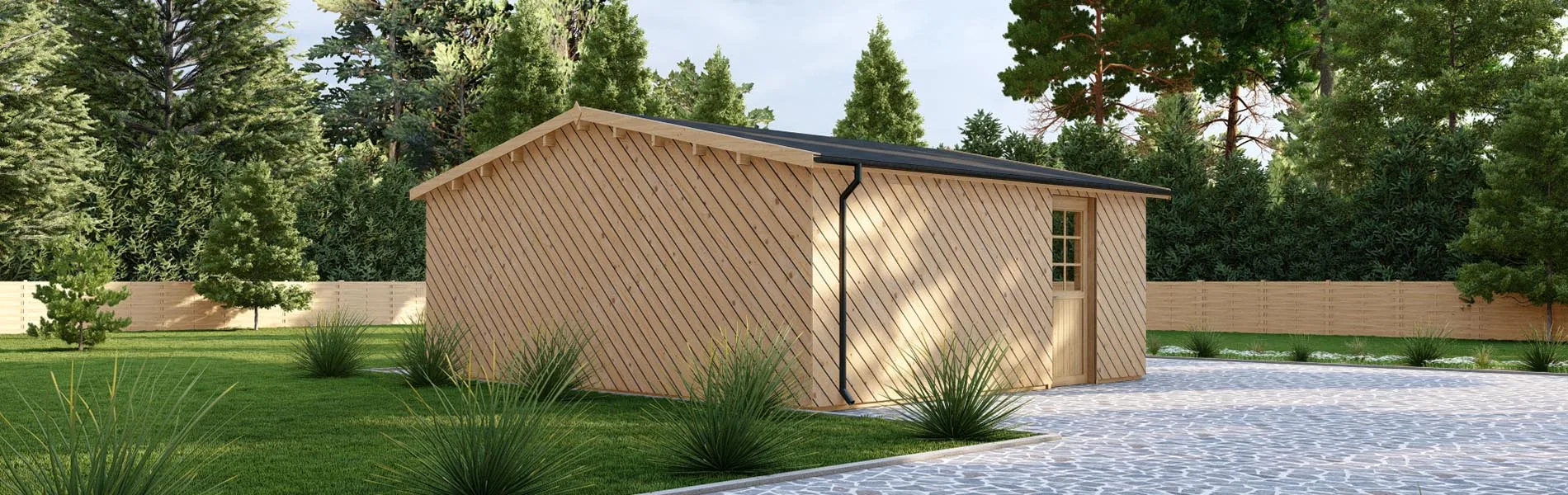 Doppelgarage aus Holz Larix V2 mit Holzverkleidung, 6×6 m, BF 34 m2 ohne Tore 4