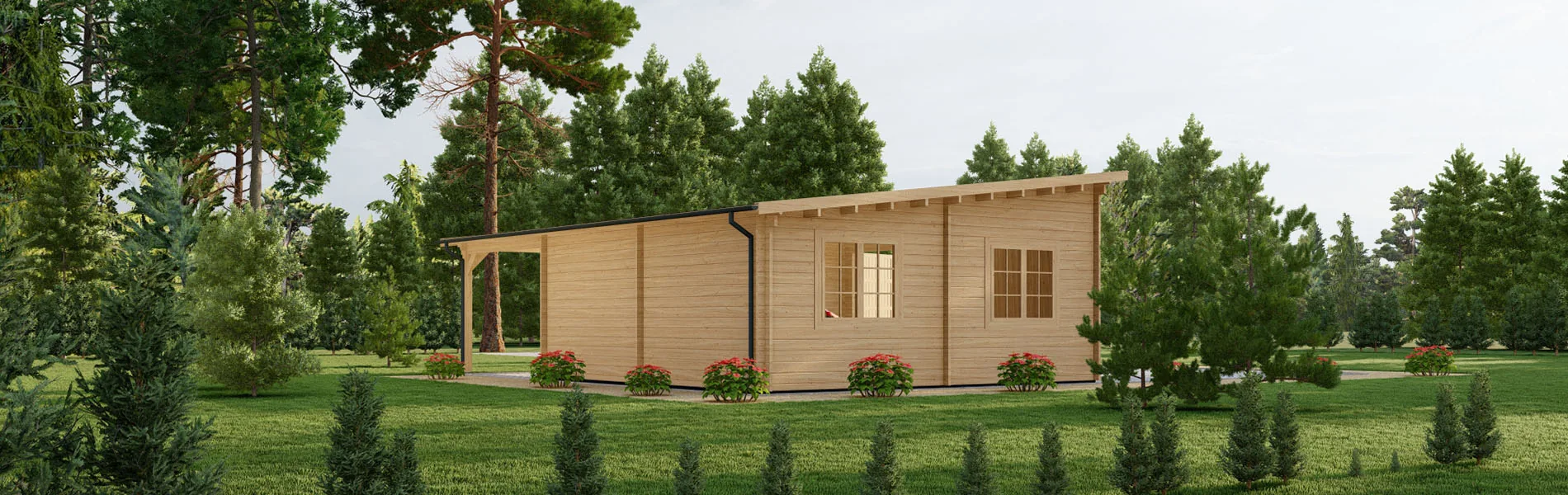 Holzgarage mit Carport Platanus, 9×6 m, BF 50 m2 mit Holztoren 3