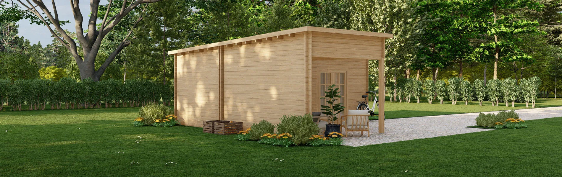 Grosses Gartenhaus Anthurium, 7×3 m + Veranda 3.5×4 m, BF 32 m2 2