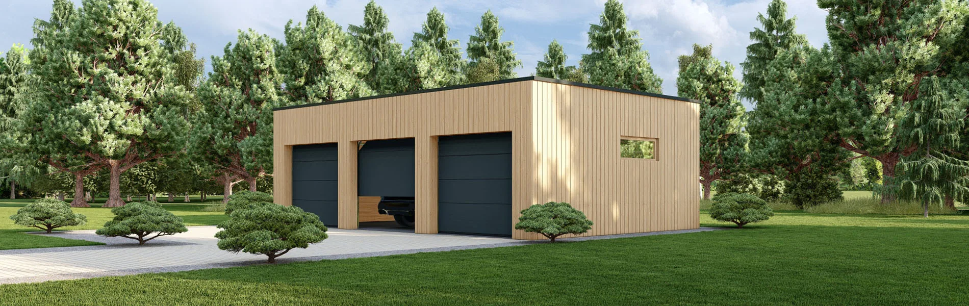 Holzgarage mit Flachdach Areca, 9×6 m, BF 55 m2 mit Sektionaltoren 2