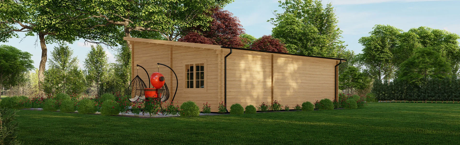 Blockbohlengarage Abies mit Abstellraum, 8×6 m, BF 45 m2 mit Sektionaltoren 4