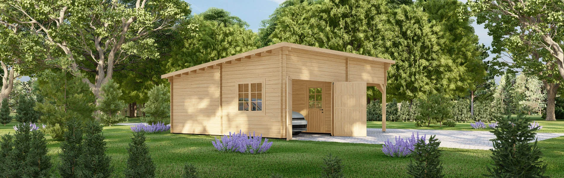 Holzgarage mit Carport Ulmus, 7×6 m, BF 40 m2 mit Holztor 2