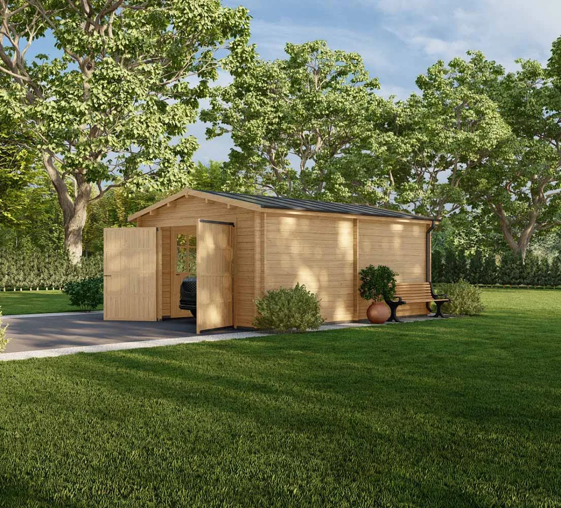 Einzelgarage aus Holz Acanthus, 4x6 m, BF 20 m2 mit Holztor Einzelgarage aus Holz Acanthus, 4x6 m, BF 20 m2 mit Holztor