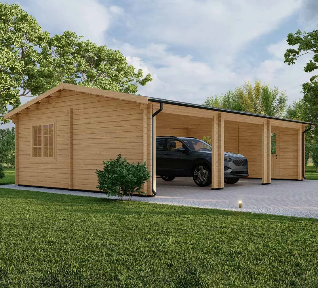 Dreifachgarage aus Holz Picea, 9x6 m, BF 50 m2 ohne Tore Dreifachgarage aus Holz Picea, 9x6 m, BF 50 m2 ohne Tore