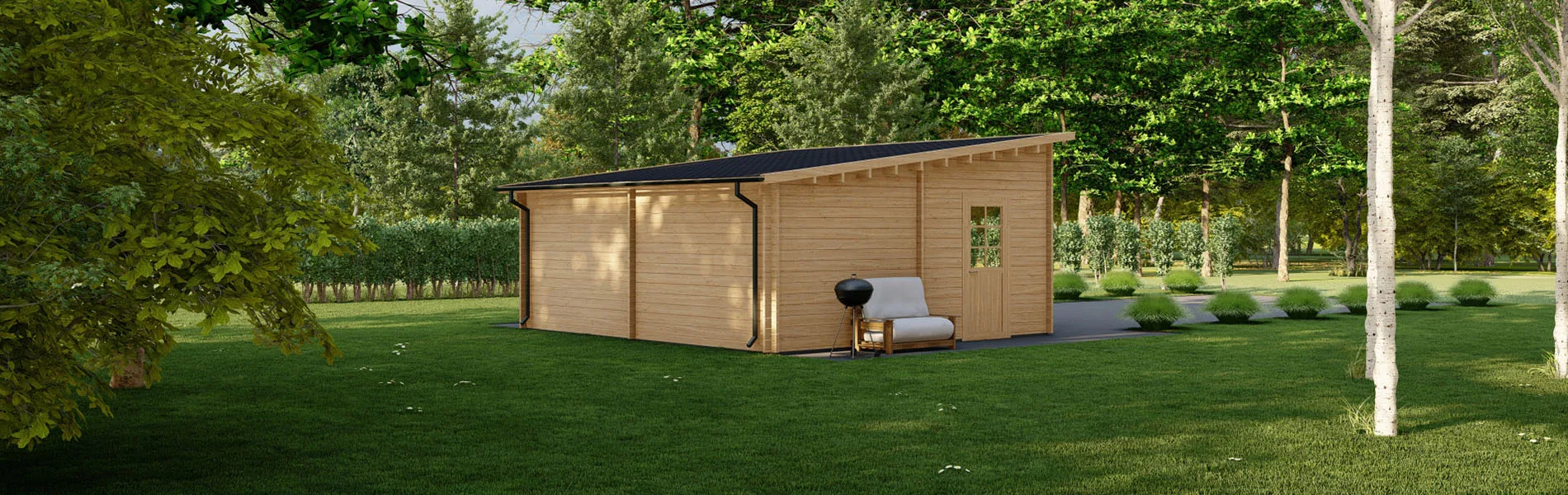 Holzgarage mit Pultdach Fagus V2, 6×6 m, BF 30 m2 ohne Tore 3