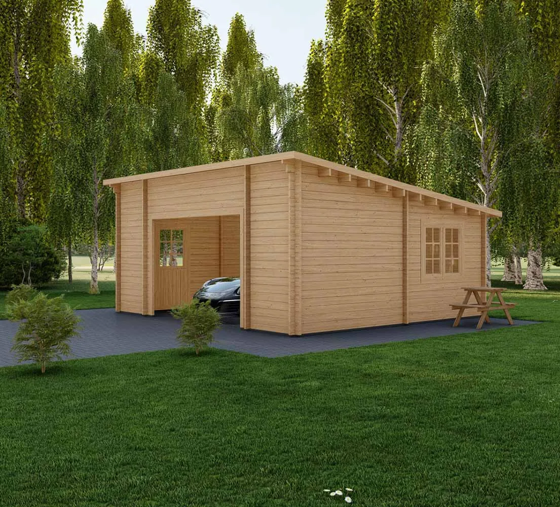 Einzelgarage aus Holz Fagus V3, 6x6 m, BF 30 m2 ohne Tor