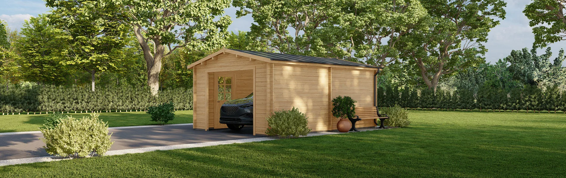 Holzgarage mit Satteldach Acanthus, 4×6 m, BF 20 m2 ohne Tor 2