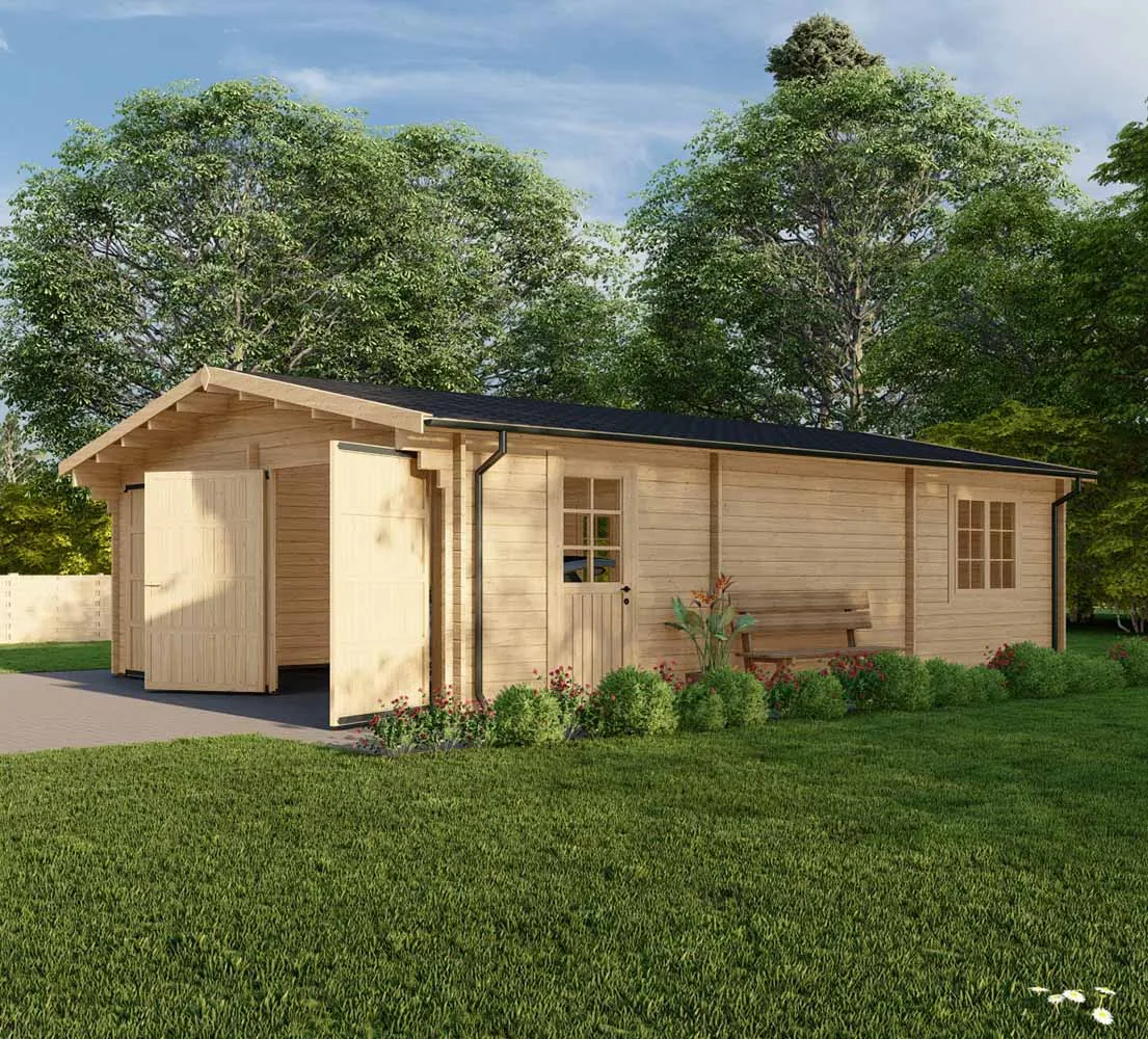 Doppelgarage aus Holz Laurus, 6x9 m, BF 50 m2 mit Holztoren