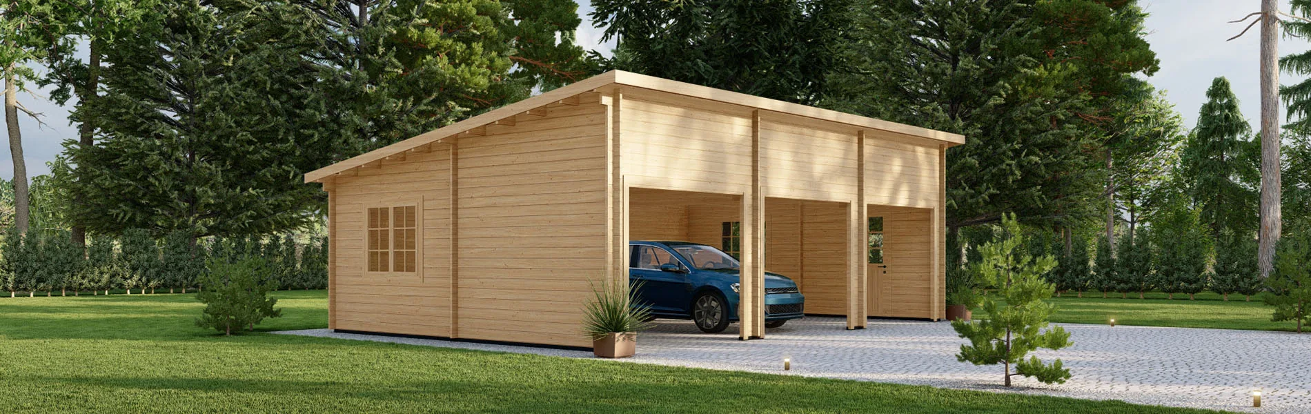 Dreifachgarage aus Holz Pinus, 9×6 m, BF 50 m2 ohne Tore 1