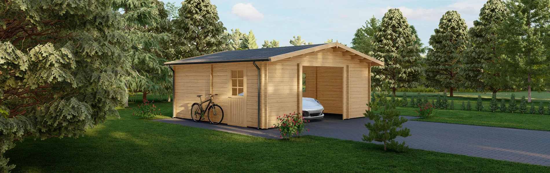 Holzgarage mit Satteldach Larix, 6×6 m, BF 30 m2 ohne Tor 2