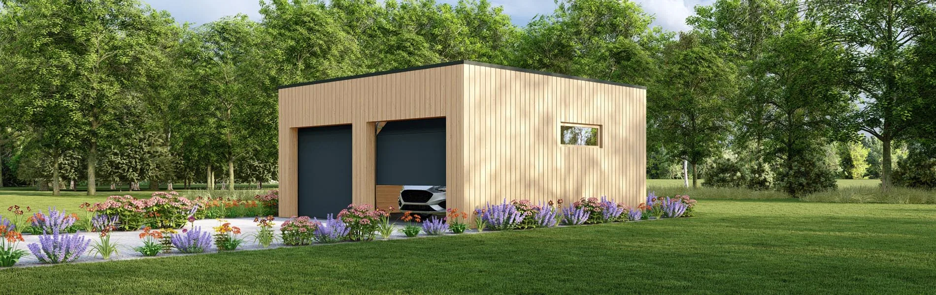 Holzgarage mit Flachdach Aster, 6×6 m, BF 37 m2 mit Sektionaltoren 4