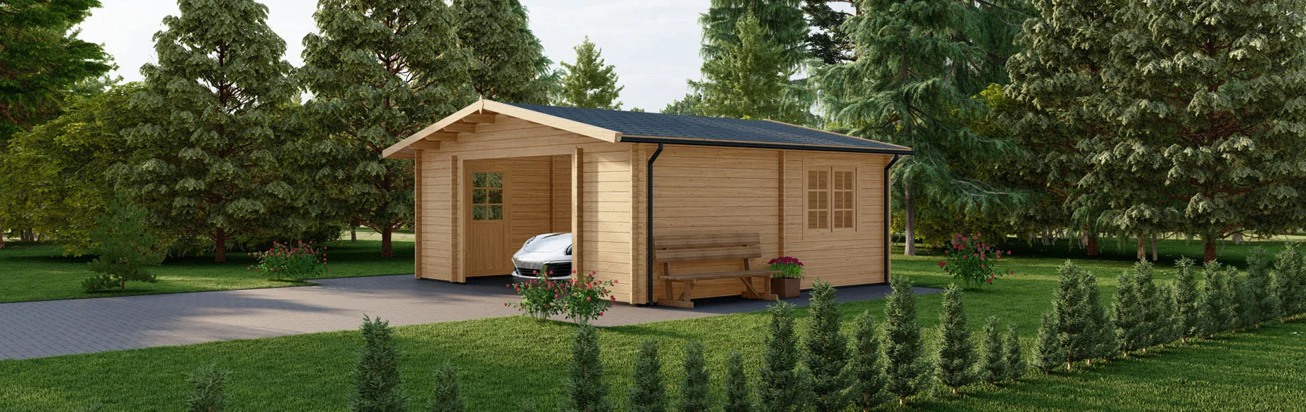 Holzgarage mit Satteldach Larix V3, 6×6 m, BF 30 m2 ohne Tor 1