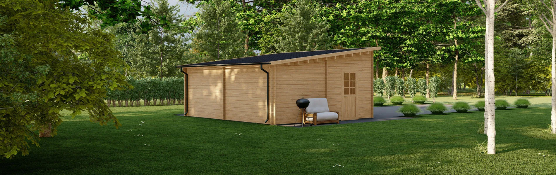 Holzgarage mit Pultdach Fagus V2, 6×6 m, BF 30 m2 mit Holztoren 3