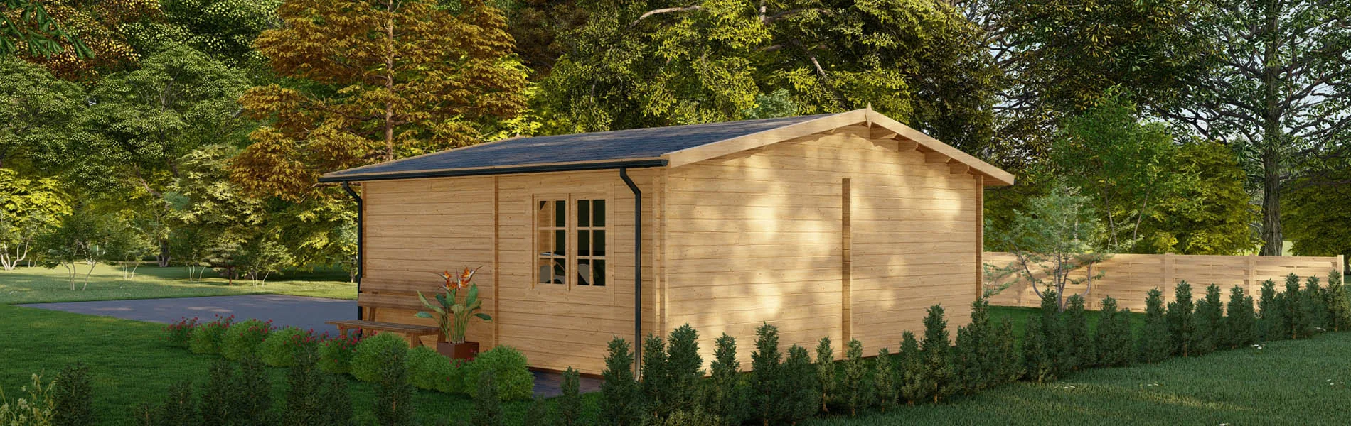 Holzgarage mit Satteldach Larix V2, 6×6 m, BF 30 m2 mit Sektionaltoren 4