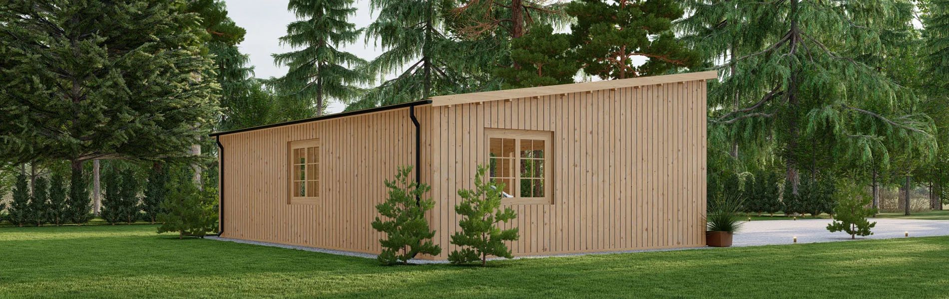 Dreifachgarage aus Holz Pinus mit Holzverkleidung, 9×6 m, BF 55 m2 ohne Tore 3