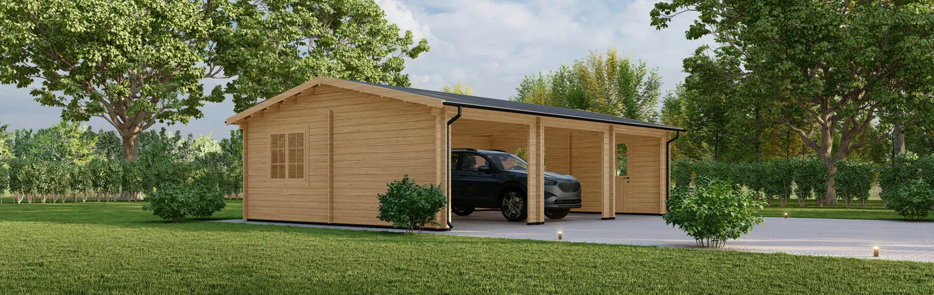 Dreifachgarage aus Holz Picea, 9×6 m, BF 50 m2 ohne Tore 1