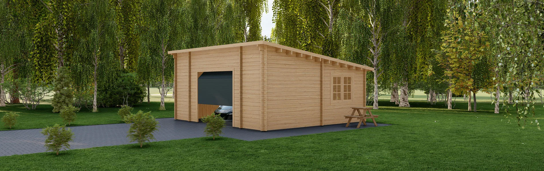 Einzelgarage aus Holz Fagus, 6×6 m, BF 30 m2 mit Sektionaltor 2