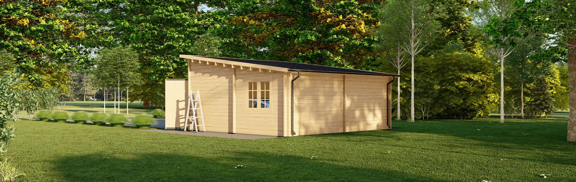 Holzgarage mit Pultdach Fagus V2, 6×6 m, BF 30 m2 mit Holztoren 4